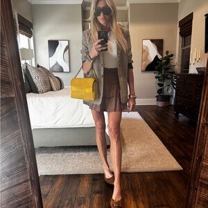 Faux Leather Chocolate Brown Tiered Mini Skirt